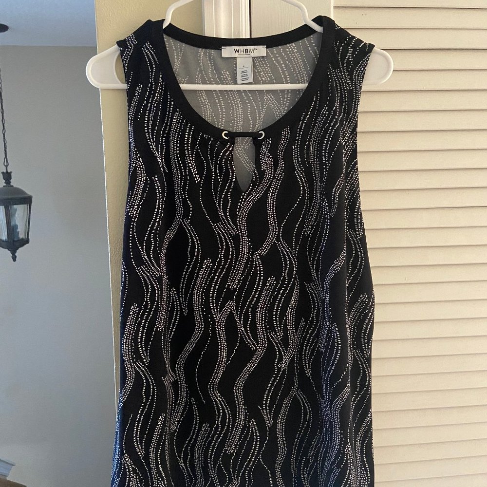 White House/Black Market Lg-Sleeveless Black with White Swirl Pattern Blouse
